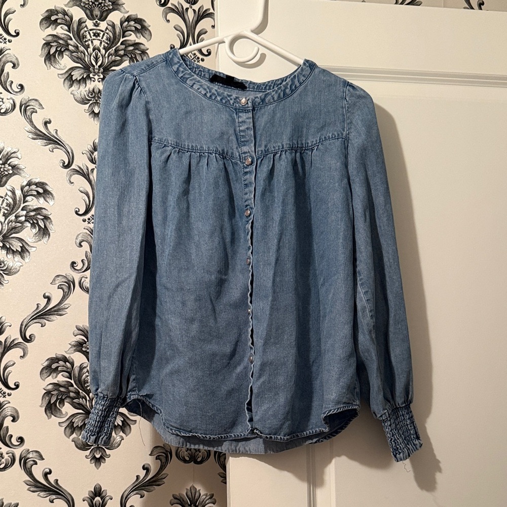Blue Denim Button-Up Blouse